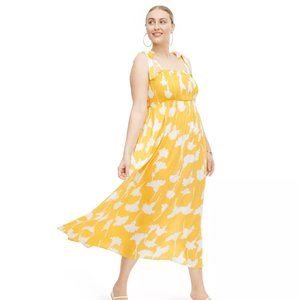 DVF Diane Von Furstenberg x Target Smocked Tie Strap Yellow Ginkgo Midi Size L